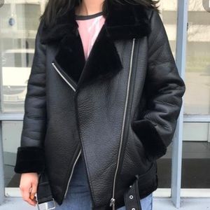 ZARA Pilot Biker Jacket Faux Fur Leather